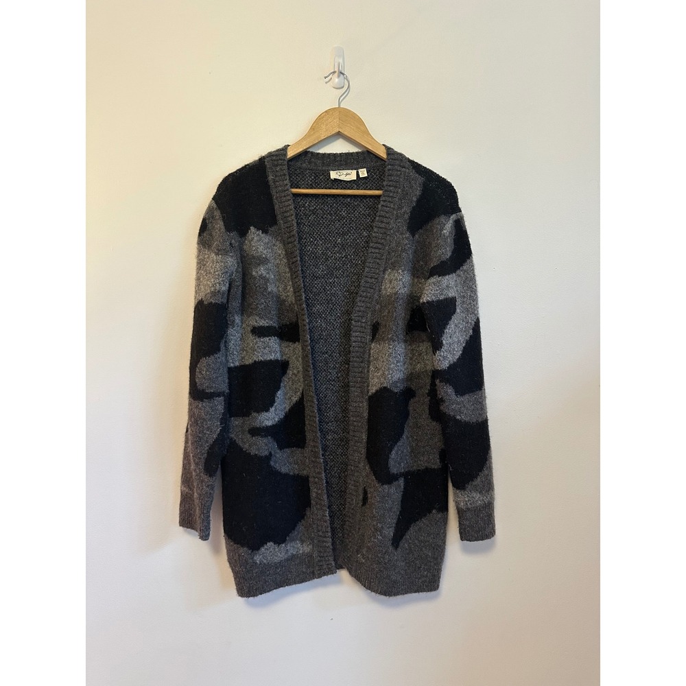 RD Style Conscious Grey and Black Camo Open Front Longline Cardigan | Size Small